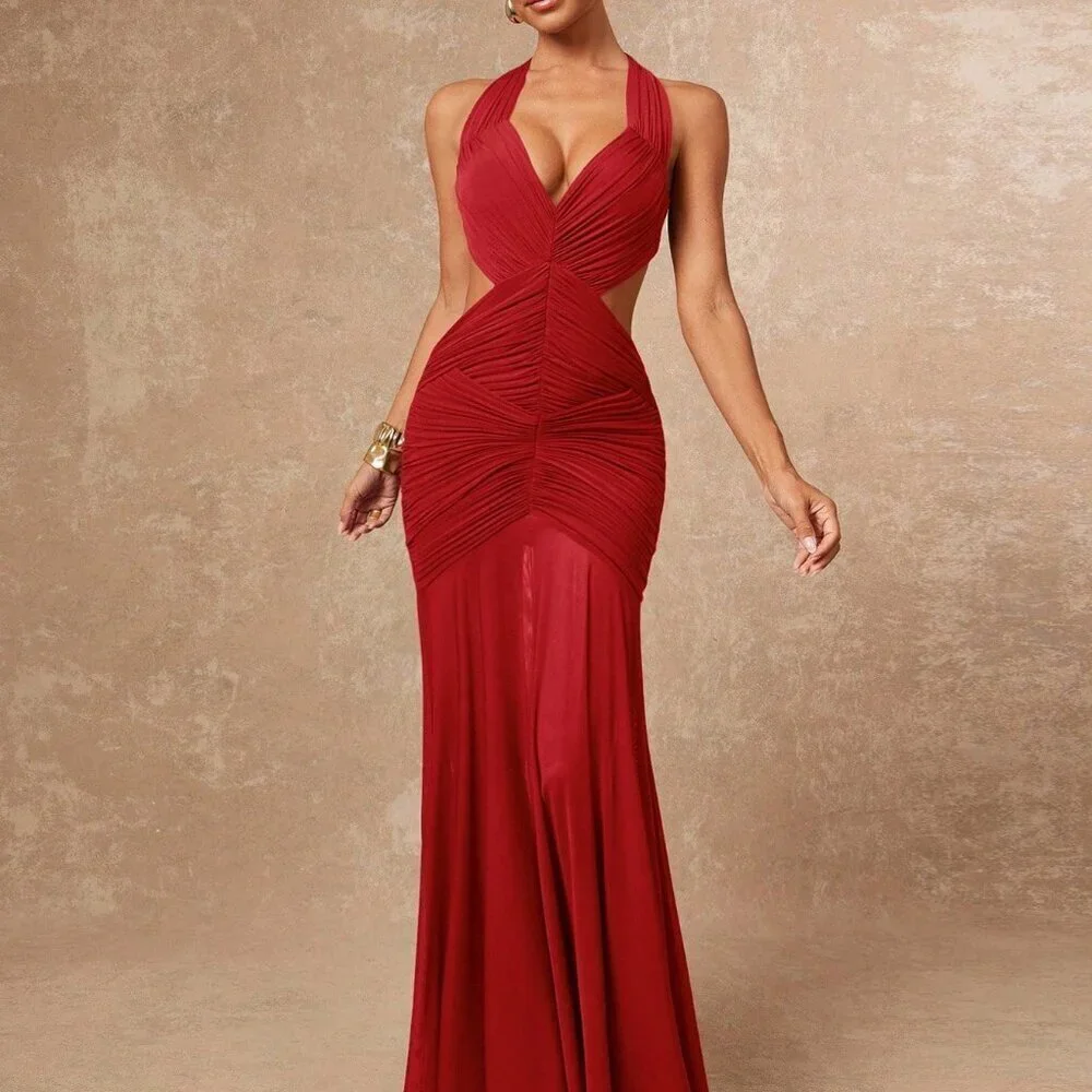 Red Preppy Women's Mesh Patchwork Flared Skirt Party Dress